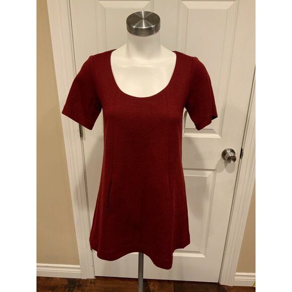 Theory Maroon Wool Knit Long Top w/ Short Sleeves, Size Small - Picture 1 of 7